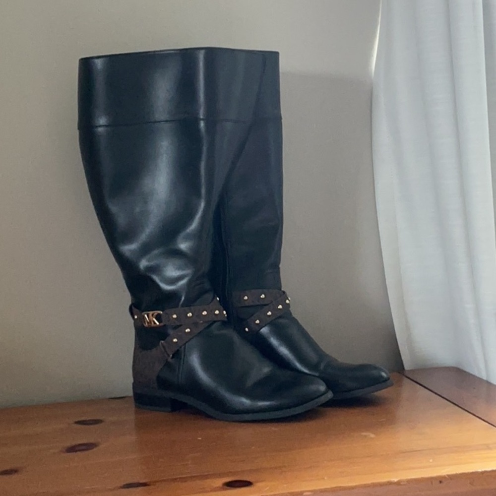 Michael Kors Black and Brown Equestrian Winter Boots